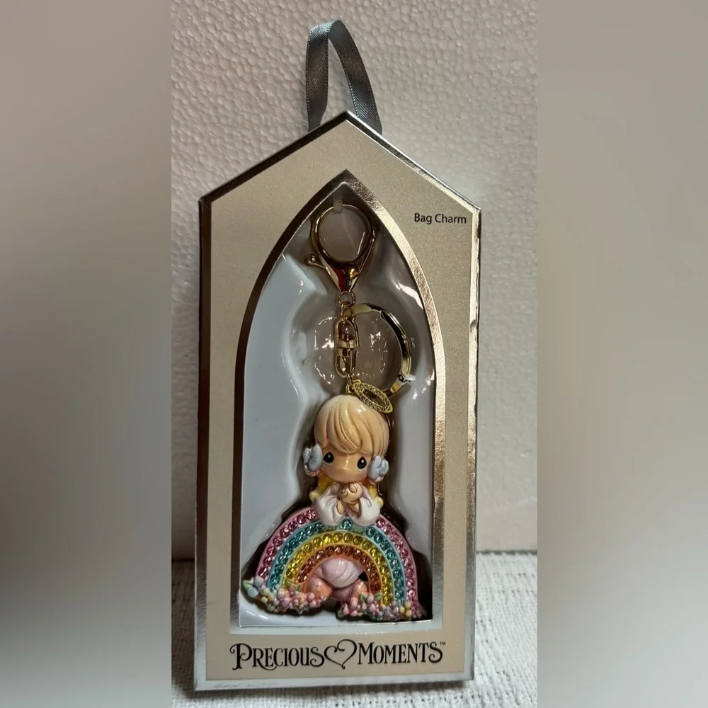 Precious Moments Bag Charm Key Chain Angel Blessed Communion Girl & Rainbow